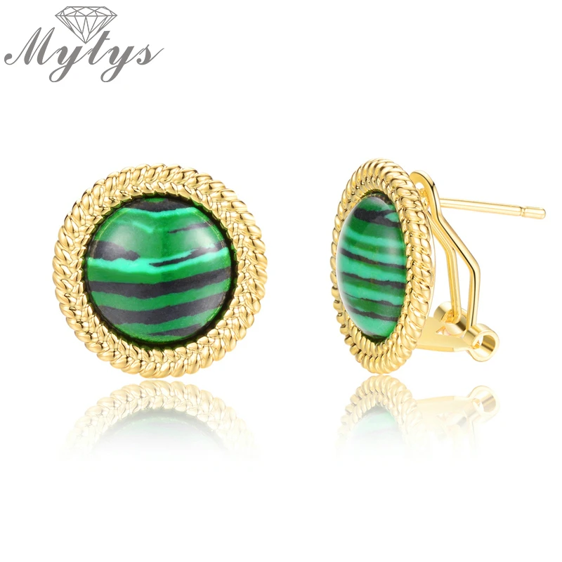 Серьги Mytys из искусственного малахита для женщин круглые серьги гвоздики с