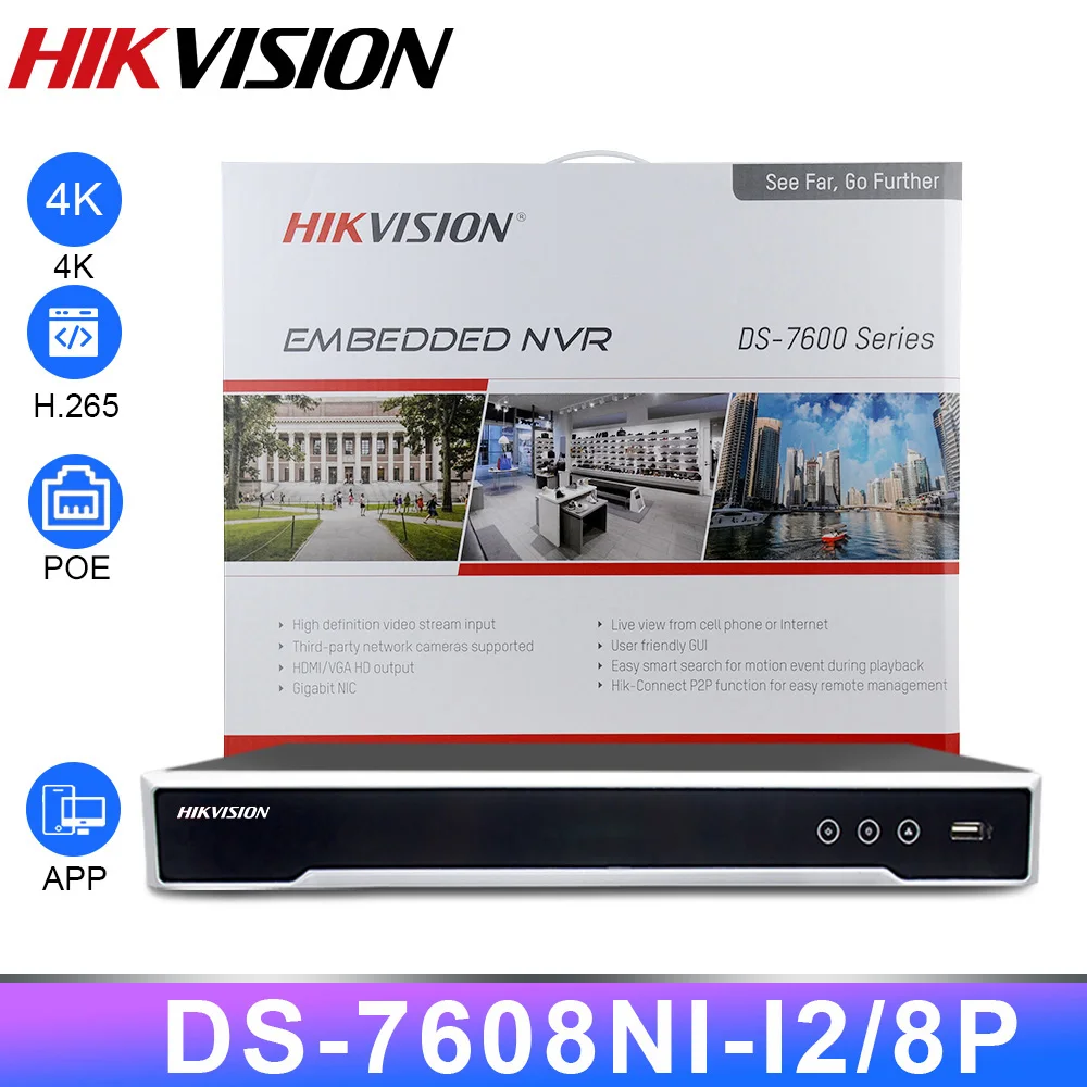 Hikvision NVR DS-7608NI-I2/8 P 4K сетевой видеорегистратор 8CH 2SATA 8 PoE порт H.265 Plug and Play IPC hikvision |