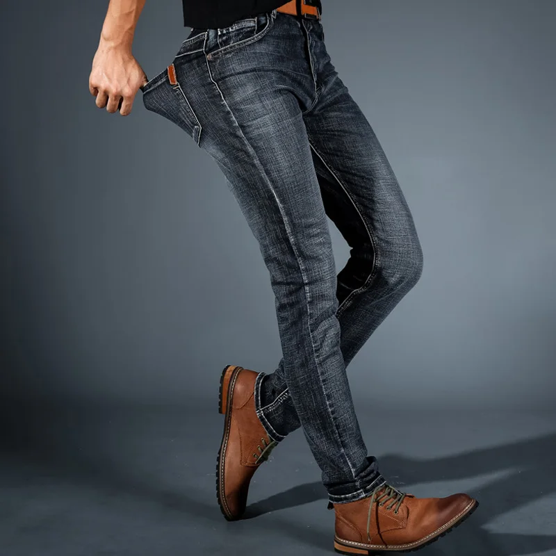 Новые популярные мужские повседневные облегающие длинные джинсовые брюки джинсы с высокой талией стрейч брюки YAA99