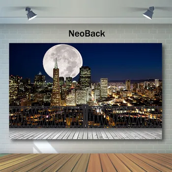 

NeoBack Urban Night Scene City Buildings Photography Backdrops For Photo Studio Skyscraper Light Skyline Moon Photo Background