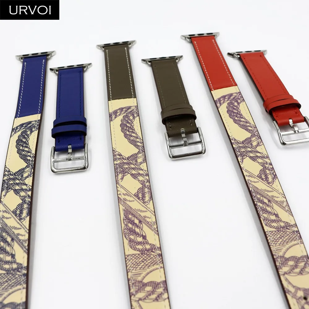URVOI с принтом двойной тур ремешок для Apple Watch band series 5 4 3 2 1 iwatch натуральная кожа