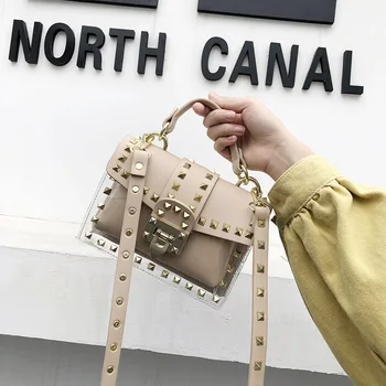 

2020 summer women bag new arrival transparent jelly shoulder bag ins style rivet female bag beach bag