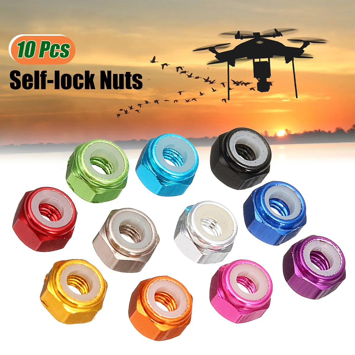 

M3AN1 10Pcs/Set M3 Self-locking Nylon Nut Aluminum Alloy Multi-color Nuts for FPV RC