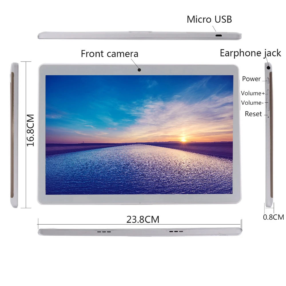  Full Size Glass Screen Tablet 10.1 inch Android 8.0 Octa Core 6GB RAM 128GB ROM 3G 4G LTE 1280*800 