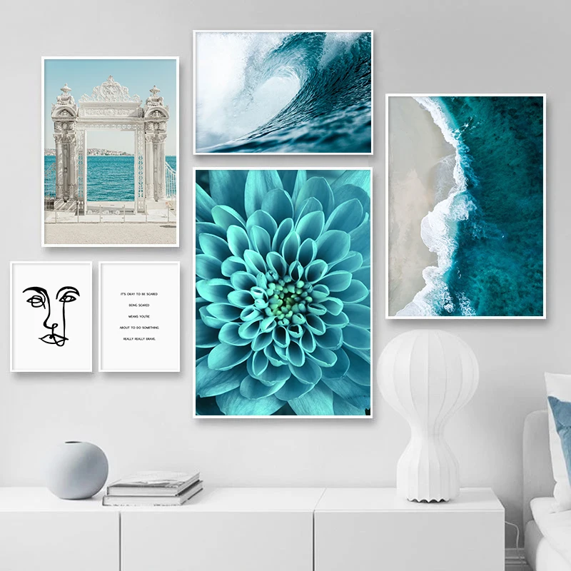 

Nordic Beach Wave Landscape picture Scandinavian Poster Flower Wall Art Print Canvas Painting Wall Pictures for Living room