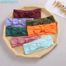 

Warmom 20Colors Nylon Bow Knitted Headband Knit Solid Wide Nylon Headbands Turban Baby Girls Head Wrap Hair Accessories