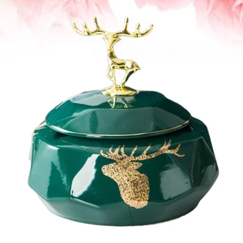 

1pc Delicate Fawn Pattern Ceramic Ashtray Creative Ashtray Fashionable Exquisite Ash Container (Green)