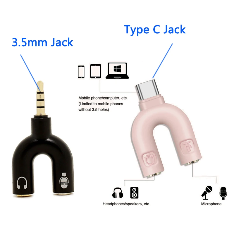 3.5mm Type-C Audio Splitter Cable to Computer Jack / type-c 1 Male 2 Female Mic AUX Headphone A | Мобильные телефоны и
