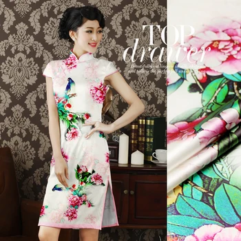 

PRINTED SILK STRETCH SATIN 118cm width 19momme Pure Silk Fabric For Women Dress Sewing Work DIY