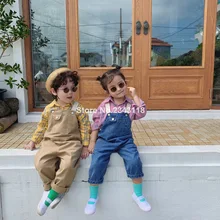 Осенняя детская модная лента ремни джинсовые комбинезоны для мальчиков девочек, подходит ко всему, 2 цвета; брюки с подтяжками От 1 до 6 лет