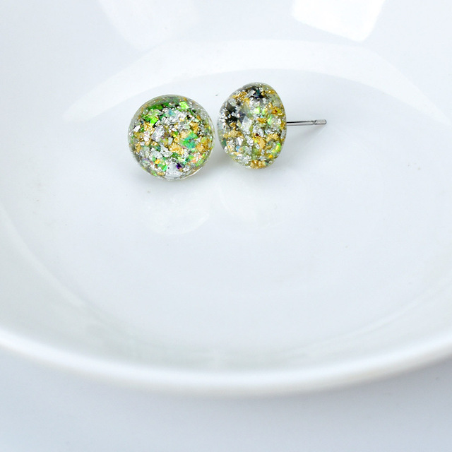 Cute Small Candy Color Geometric Round Stud Earrings Women Resin Jewelry Blue White Earings Female Accessories