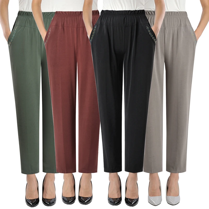 New Spring Summer Middl Aged Women Pants Elastic High Waist Casual Stretch Straight Pants Female Plus Size 5XL Loose Pants P181 New Spring Summer Middl Aged Women Pants Elastic High Waist Casual Stretch Straight Pants Female Plus Size 5XL Loose Pants P181