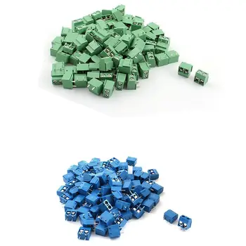 

100Pcs 2P Plug-in Screw Terminal Block Connector 5.08mm Pitch Blue & Green