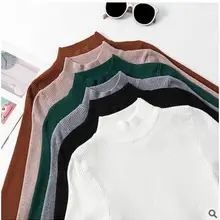 Осенне-зимние пуловеры с высоким воротом, свитера, рубашка первоклассника, короткий корейский облегающий свитер с длинным рукавом