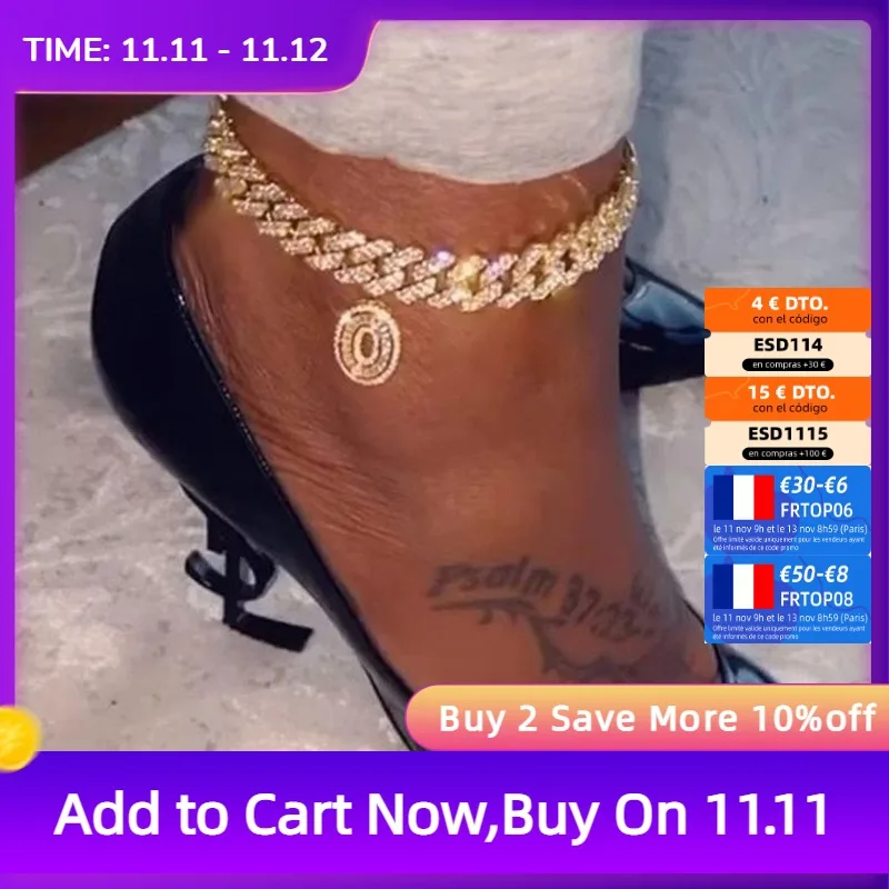 Hip Hop Initial Letters Pendants Cuban Link Chain Letter Anklet For Women Iced Out Baguette A-Z Initials Chunky Anklets Jewelry | Украшения
