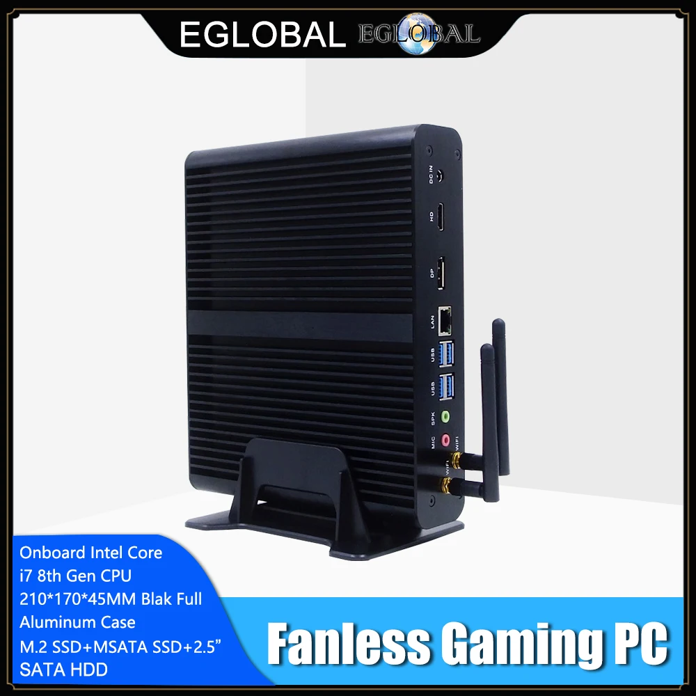 Процессор EGLOBAL Fanless Mini PC i7 8565U 8550U 4 ядра 8 потоков 2 * DDR4 M.2 + Msata + 2,5 ''SATA Настольный компьютер Windows 10 DP HDMI HTPC
