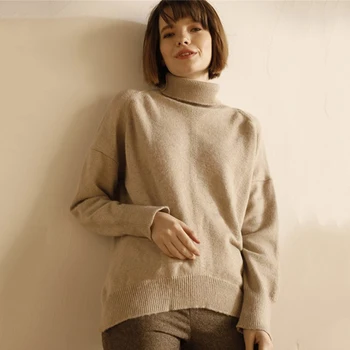 

2019 New Women Cashmere Sweater Autumn And Winter Turtleneck Long Sleeve Pullovers Loose Side Split Ladies Tops Knitwear Jumper