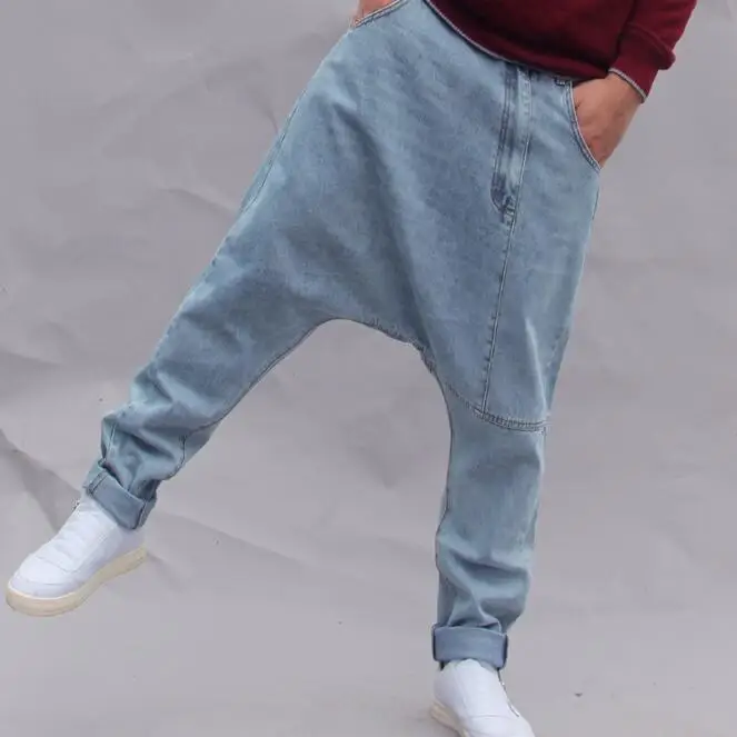 Свободные мешковатые джинсы мужские повседневные джинсовые штаны хип-хоп шаровары джинсы брюки синий плюс размер промежность джинсовые брюки