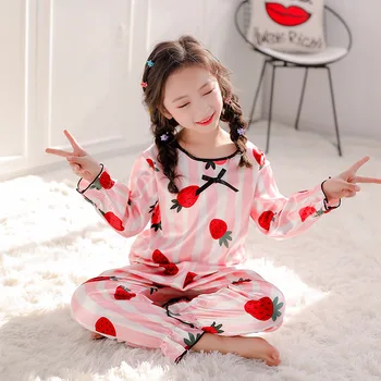

Long Sleeve Silky Soft Nightwear Boys And Girls Clothing Children Home Clothes Spring New Girls Pajamas Set Sleep Set Sleepwear