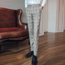 Модные мужские деловые брюки высокого качества клетчатый костюм брюки мужские свадебные банкетные платья Брюки размер 29 30 32 33 34 38 40 мужские брюки