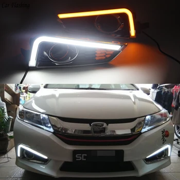 

Car flashing 2pcs LED Daytime Running Light LED DRL With Yellow Turning Function yellow car styling For Honda City 2015 2016