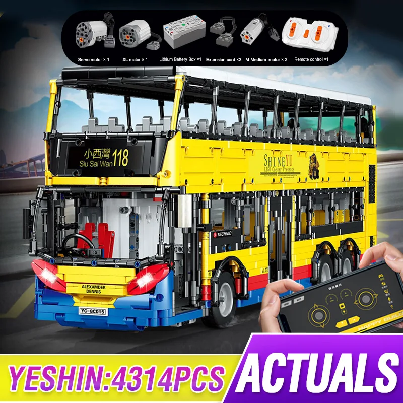 Yeshin QC015 Technical Car Model MOC APP RC TransBus Enviro 500 Set Assembly Motorized Car Building Blocks Kid Christmas Gift