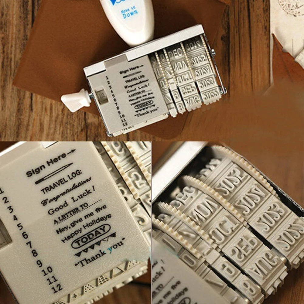 DIY винтажные Ретро пластиковые металлические слова и штамп с датой колеса резиновый набор данных печать канцелярские товары для фото
