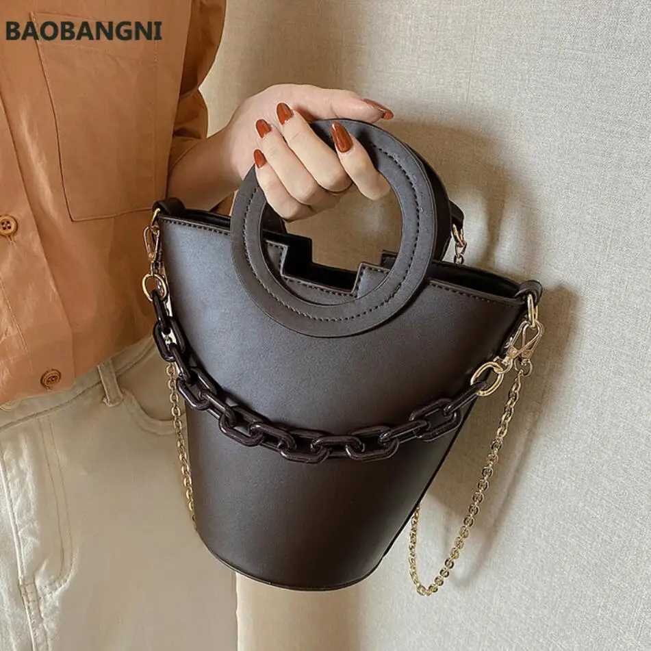 

Vintage Chain Tote Bucket Bag Fashion New High-quality PU Leather Women's Designer Handbag Chain Shoulder Messenger Bag