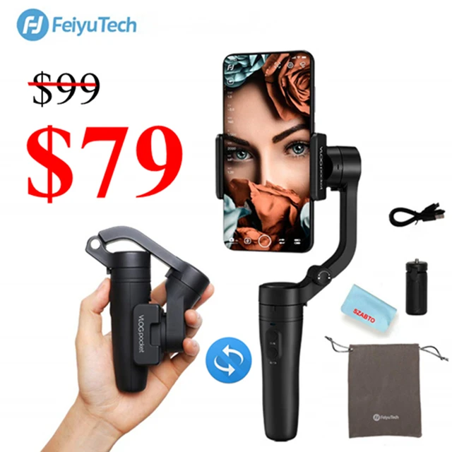 US $79.20 Feiyu Vlog PocketVimble 23Axis Foldable Smartphone Gimbal Stabilizer for iPhone Xs Max Xr X 8 Sams