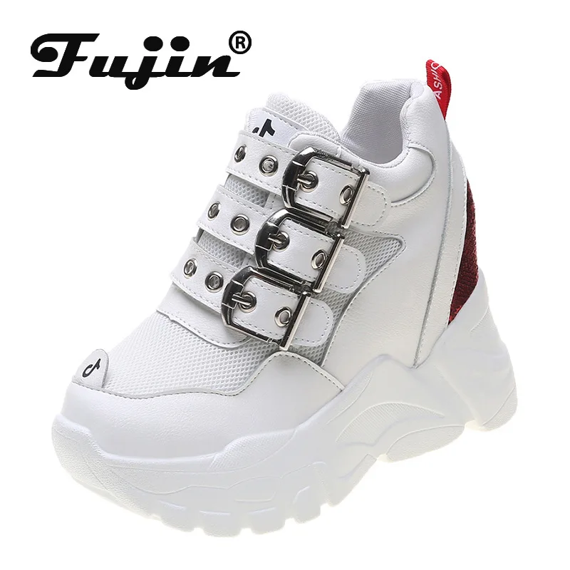 Женские кроссовки на толстой подошве Fujin воздухопроницаемые платформе и высоком