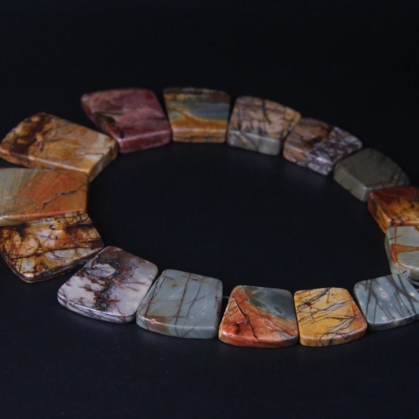 Preise 15 stücke Top Gebohrt Picasso Jaspers Trapez Platte Absolvierte Halskette Anhänger, Natürliche Bild Stein Perlen Trendy Schmuck Mking