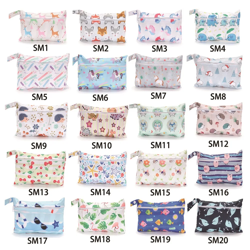 

Mini Wet Bag Reusable For Nursing Menstrual Pads Waterptoof PUL Snap Handle Wetbag Maternity Diaper Bag Stroller Bags 15*22.5cm