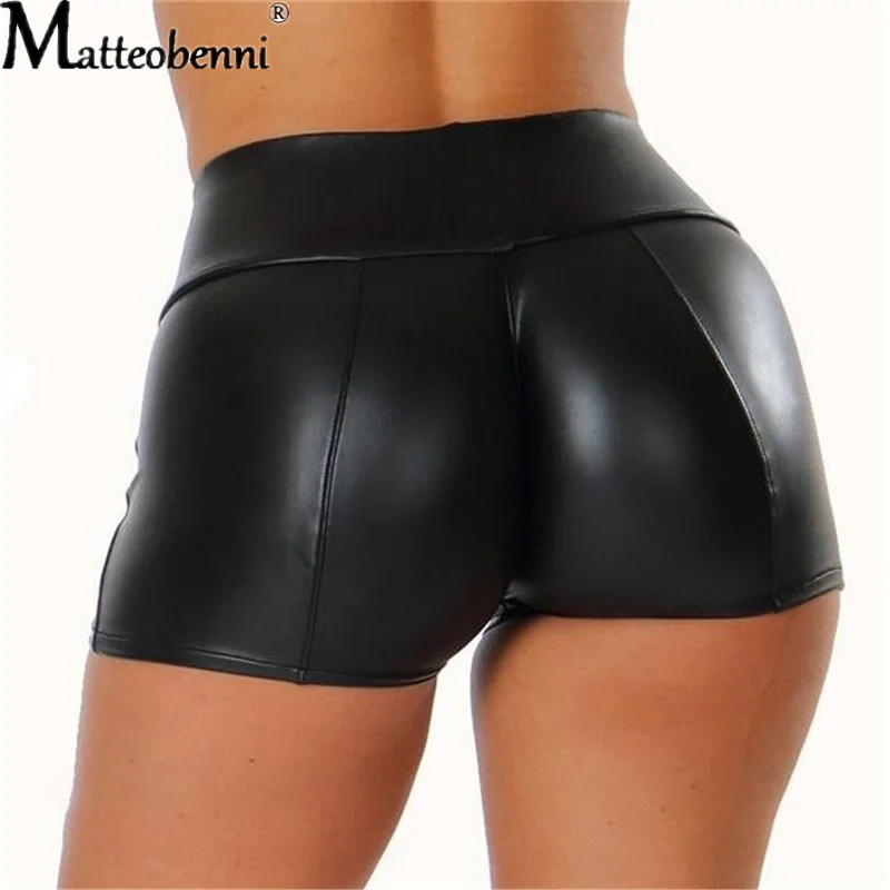 Sexy Womens Shorts Elastic High Waist Wetlook Faux PU Leather Short Pants Latex Hot Goth Shorts Pole Dance Clubwear Mini women lingerie set women crotchless shorts women exercise shorts