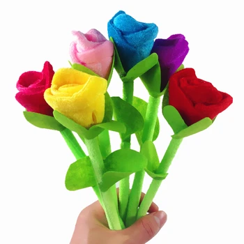 

6Pcs/lot Beautiful Plush Rose Flower High Quality School Supplies School Affairs Office Writing Drawing Pen New Hotsale