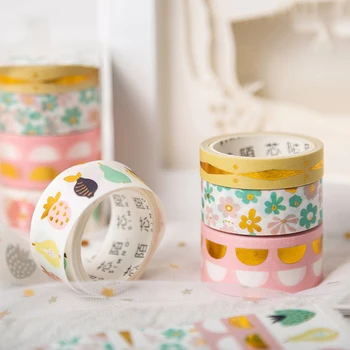 

3m 4 Pcs Mix Wide Gold Geometry Fruit Style Washi Tape DIY Scrapbook Sticker Label Masking Home Decor