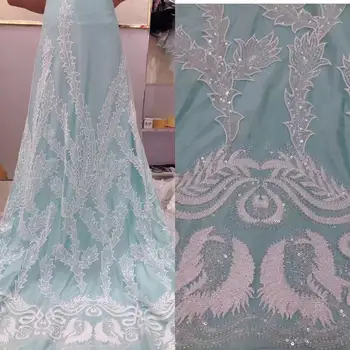 

(5yards/pc) Super African bridal lace fabric white French net lace with luxury beads sequins embroidery for party dress FGY028