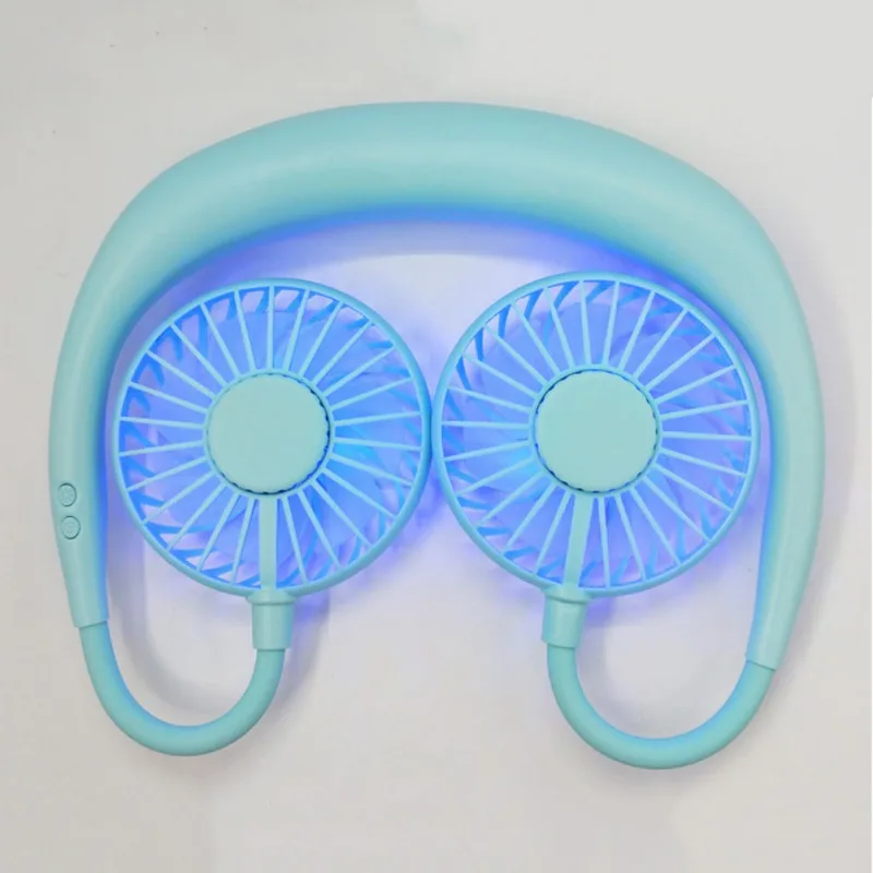 USB Rechargeable Wearable Portable Hand-Free Neckband Fan With 7 Colors LED Light Personal Cooling Fan For Home Office Travel Ou