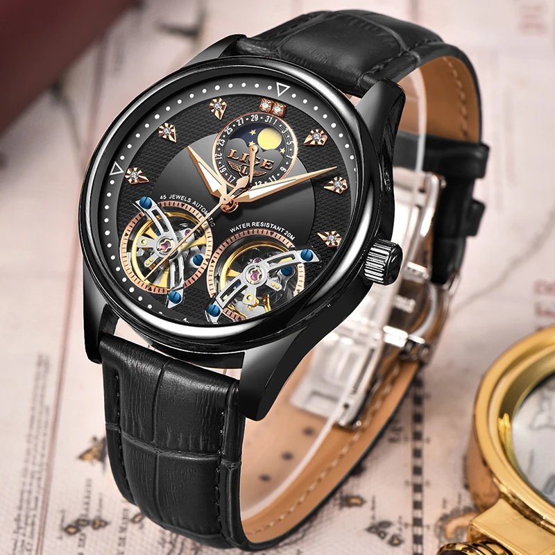 

2020 LIGE Men Watch Mechanical Tourbillon Luxury Fashion Brand Leather Male Sports Watches Men Automatic Watch Relogio Masculino