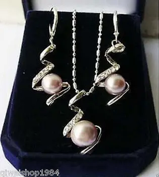 

su409 new Style Hot sale***Pink pearl Jewellery necklace earring set Fashion Wedding Party Jewellery