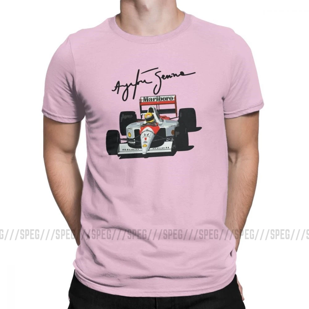 Ayrton Senna футболки для мужчин Винтаж Чистый хлопок футболка с круглым вырезом короткий рукав Футболка размера плюс топы для мужчин - Цвет: Розовый