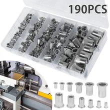 Kit d'écrous filetés en aluminium, 190 pièces/ensemble, M3 M4 M5 M6 M8 M10, Rivets multi tailles à tête plate