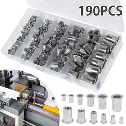Kit d'écrous filetés en aluminium, 190 pièces/ensemble, M3 M4 M5 M6 M8 M10, Rivets multi tailles à tête plate 