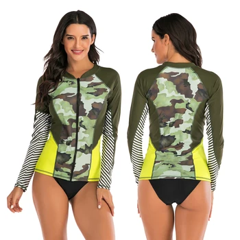

2020 Women Long Sleeved Rashguard Swimwear Print Rash Guards Two Pieces Surfing Swimsuits For Women Running Top Sun Protection