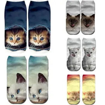 

1 Pair Unisex Adult Lovely Fashion Socks Ankle 3D Pattern Cartoon Elastic Anti-slip Cat Pattern Breathable Comfortable