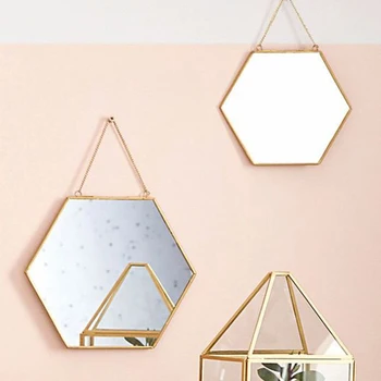 

Nordic Minimalist Geometry Golden Brass Hexagonal Mirror Sanitary Mirror Point Mirror Cosmetic Mirror