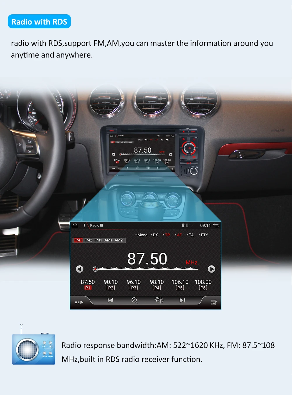 2 din автомобильный dvd gps навигатор для AUDI TT 2006-2011 Восьмиядерный android 9,0 wifi BT зеркальное соединение obd dab