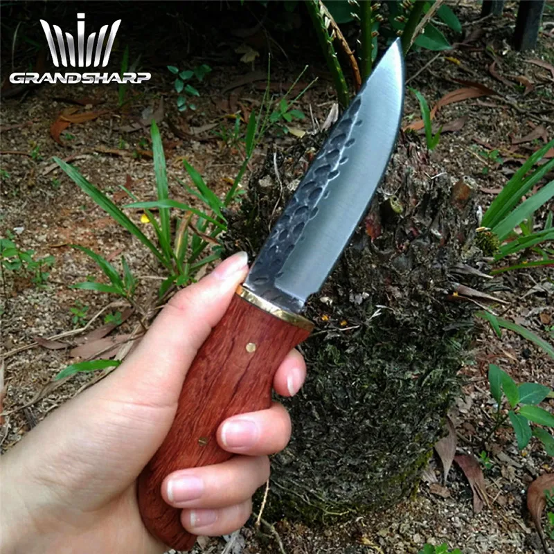 Охотничий нож ручной Кованый Высокоуглеродистая Сталь деревянная рукоятка для выживания Тактические карманные ножи для дома кемпинга для рыбалки пикника на открытом воздухе