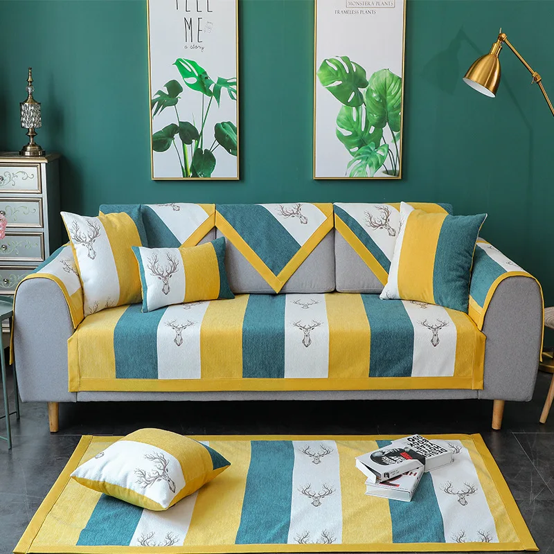 

Nordic-Style Sofa Cushion Four Seasons Universal Anti-slip Fabric Modern Minimalist Leather Sofa Cover Cover Backrest Towel Seat