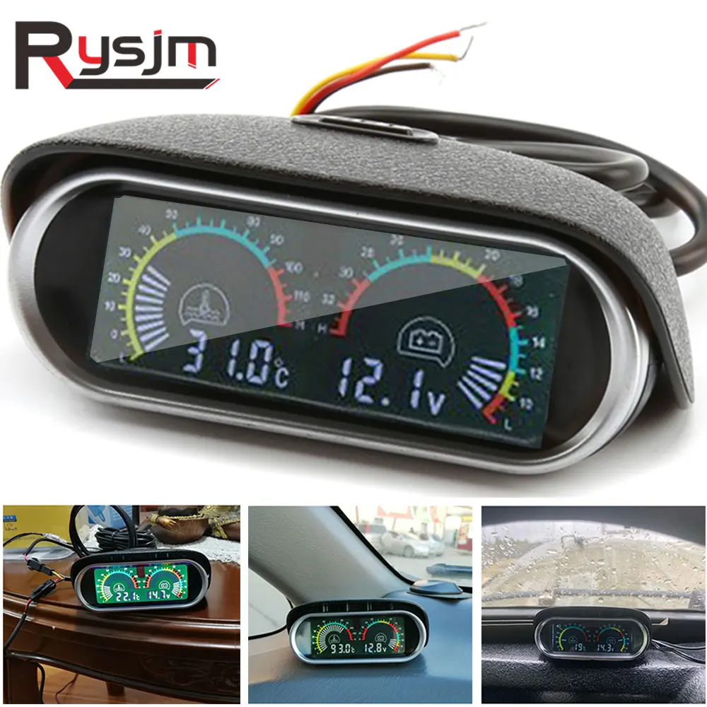 

voltmeter car motorcycle auto for mitsubishi Horizontal water temperature gauge motor temp sensor Volt Meter 2 in 1 12v LCD