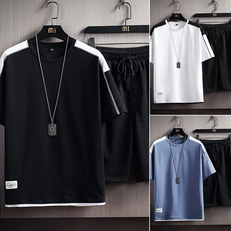 Chándal de dos piezas para hombre, Conjunto de camiseta de manga corta y pantalones cortos, ropa deportiva, prendas de vestir, 5XL, novedad de verano de 2021